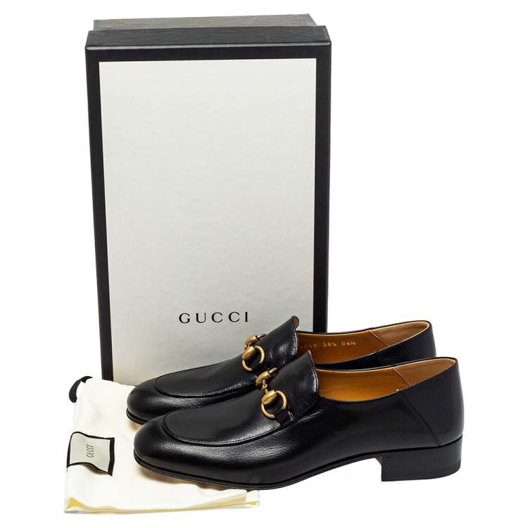 Pre Owned Gucci Black Leather Horsebit Quentin Slip On Loafers Size 38.5