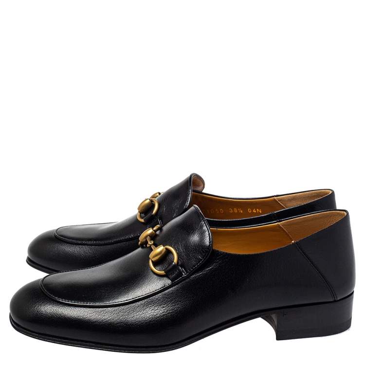 Pre Owned Gucci Black Leather Horsebit Quentin Slip On Loafers Size 38.5