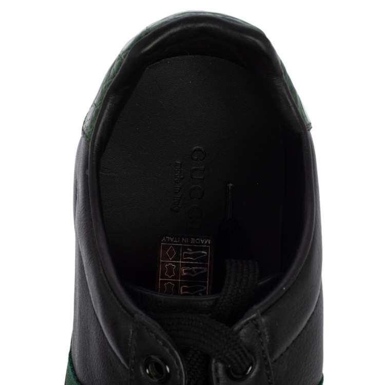 Pre Owned  Gucci Black Leather And Croc Embossed Leather Trim Ace Web Detail Sneakers Size 39