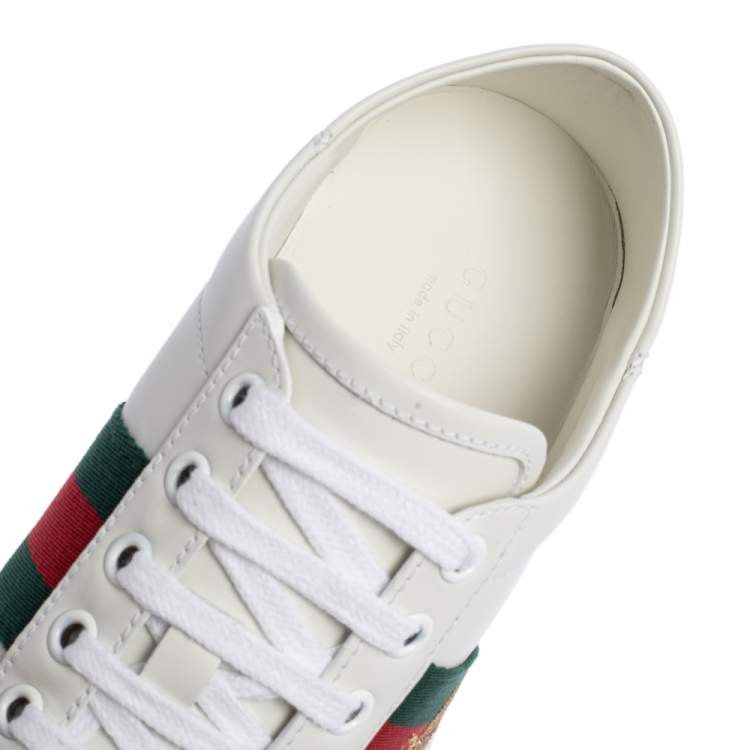 Pre Owned Gucci White Leather And Canvas Ace Sneakers Size 36