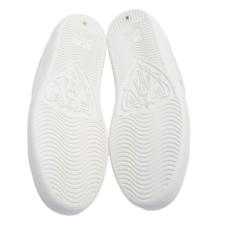 Pre Owned Gucci White Leather And Canvas Ace Sneakers Size 36
