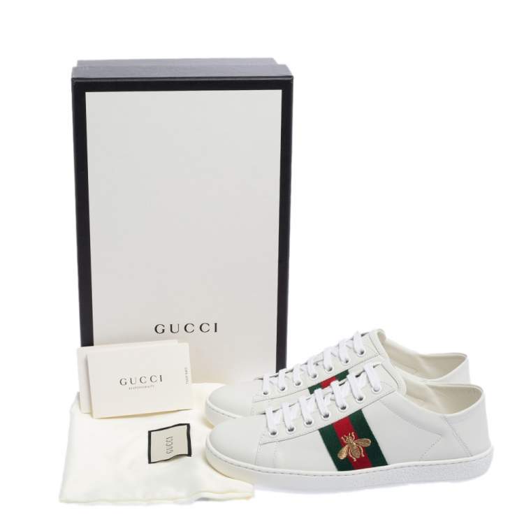 Pre Owned Gucci White Leather And Canvas Ace Sneakers Size 36