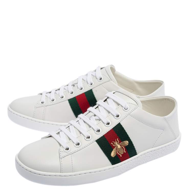 Pre Owned Gucci White Leather And Canvas Ace Sneakers Size 36