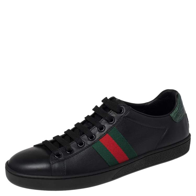 Gucci Black Leather And Croc Trim Web Detail Ace Sneakers Size 39 Gucci ...