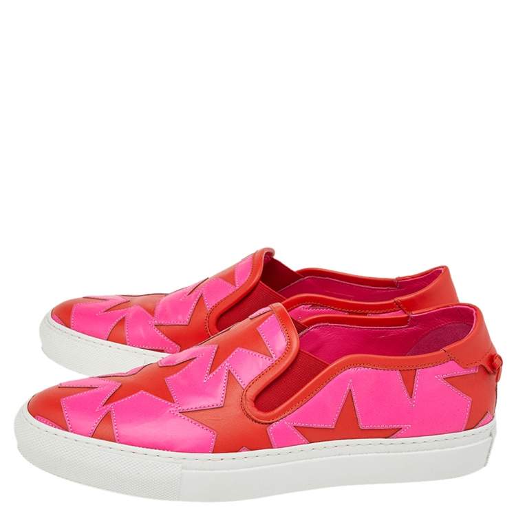 Pre Owned Givenchy Pink Leather Skate Star Print Slip On Sneakers Size 38
