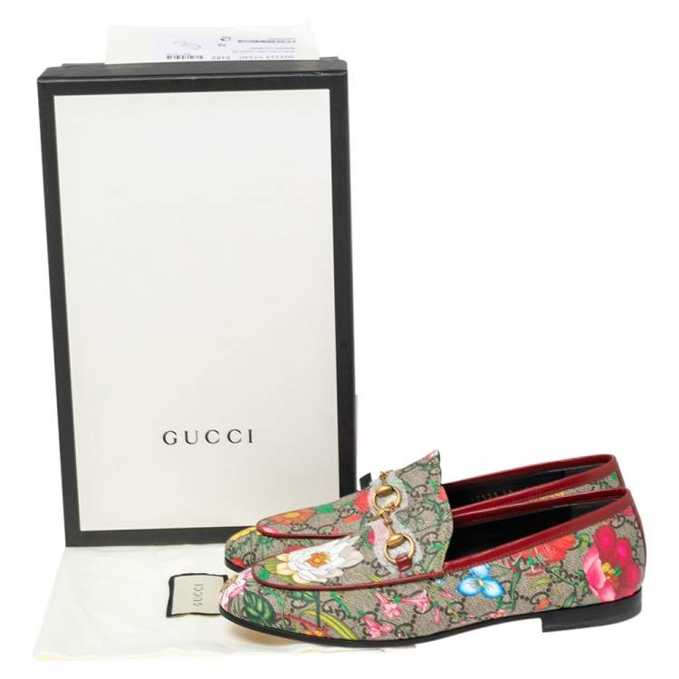 Pre Owned Gucci Multicolor Floral Print Coated Canvas Jordaan Loafers Size 38