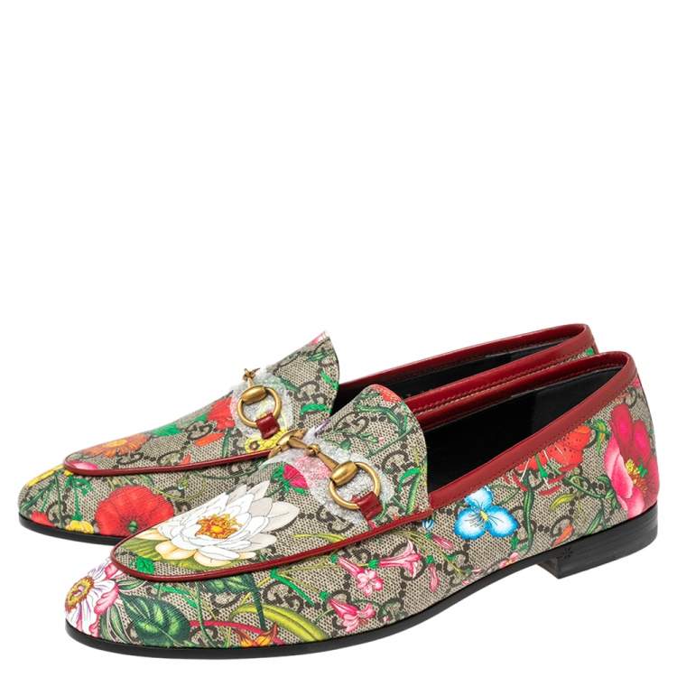 Pre Owned Gucci Multicolor Floral Print Coated Canvas Jordaan Loafers Size 38