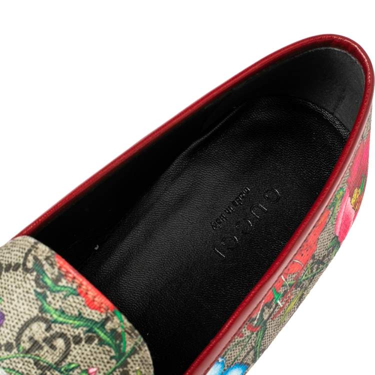 Pre Owned Gucci Multicolor Floral Print Coated Canvas Jordaan Loafers Size 38