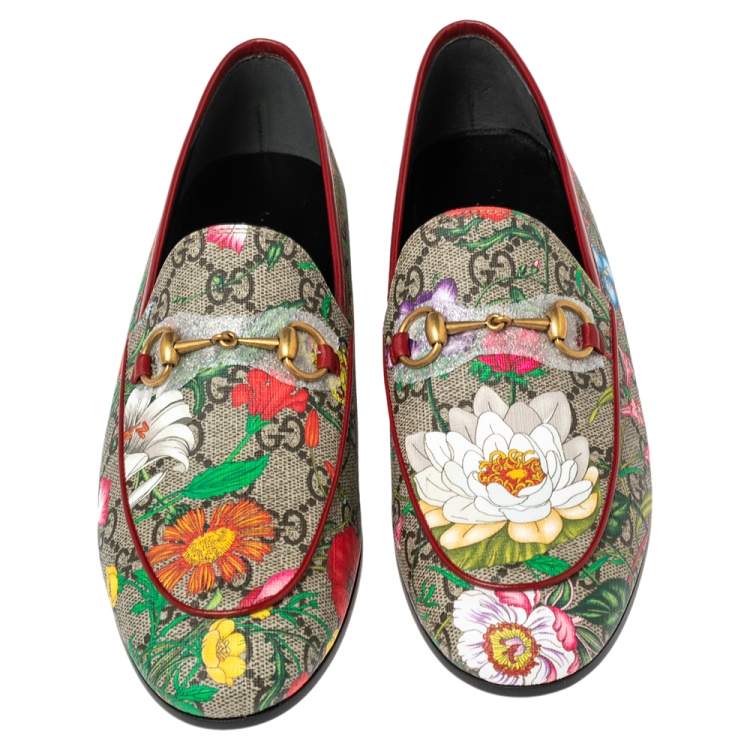 Pre Owned Gucci Multicolor Floral Print Coated Canvas Jordaan Loafers Size 38