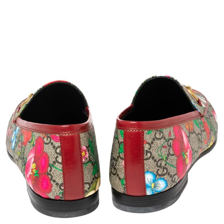 Pre Owned Gucci Multicolor Floral Print Coated Canvas Jordaan Loafers Size 38
