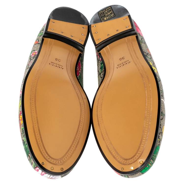 Pre Owned Gucci Multicolor Floral Print Coated Canvas Jordaan Loafers Size 38