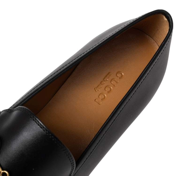 Pre Owned Gucci Black Leather Jordaan Horsebit Loafers Size 37.5