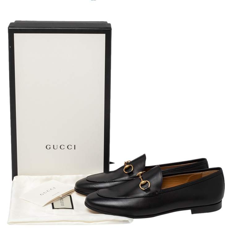 Pre Owned Gucci Black Leather Jordaan Horsebit Loafers Size 37.5