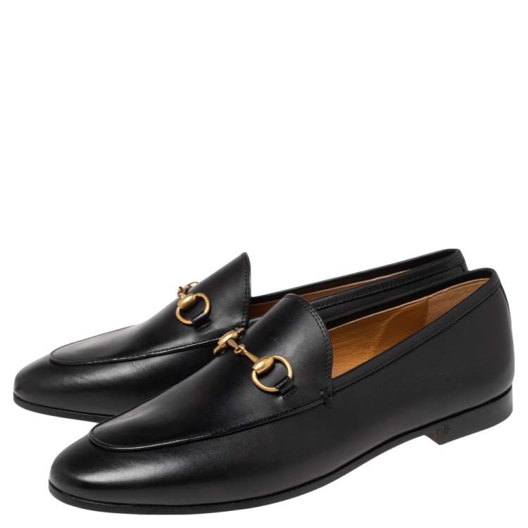 Pre Owned Gucci Black Leather Jordaan Horsebit Loafers Size 37.5