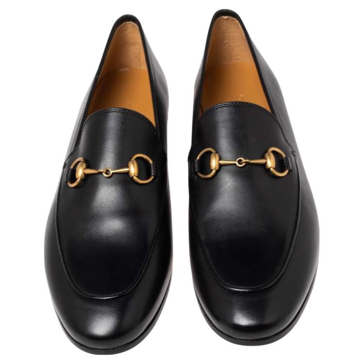 Pre Owned Gucci Black Leather Jordaan Horsebit Loafers Size 37.5