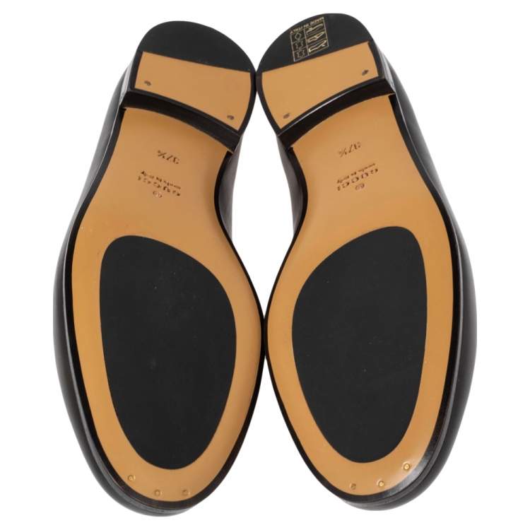 Pre Owned Gucci Black Leather Jordaan Horsebit Loafers Size 37.5