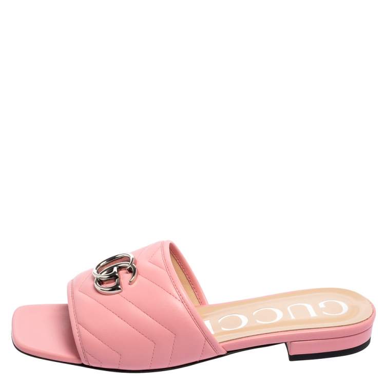 Gucci Pink Matelassé GG Marmont Flat Slide Sandals Gucci | TLC