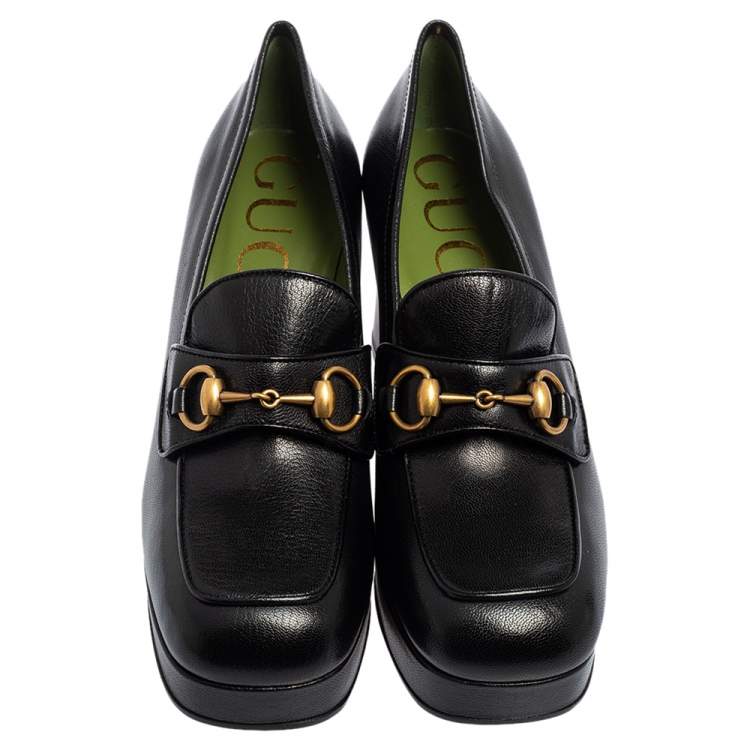 مملوكة مسبقًا Gucci Black Leather Horsebit Platform Loafer Pumps Size 39