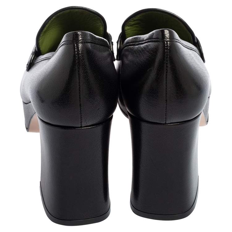مملوكة مسبقًا Gucci Black Leather Horsebit Platform Loafer Pumps Size 39