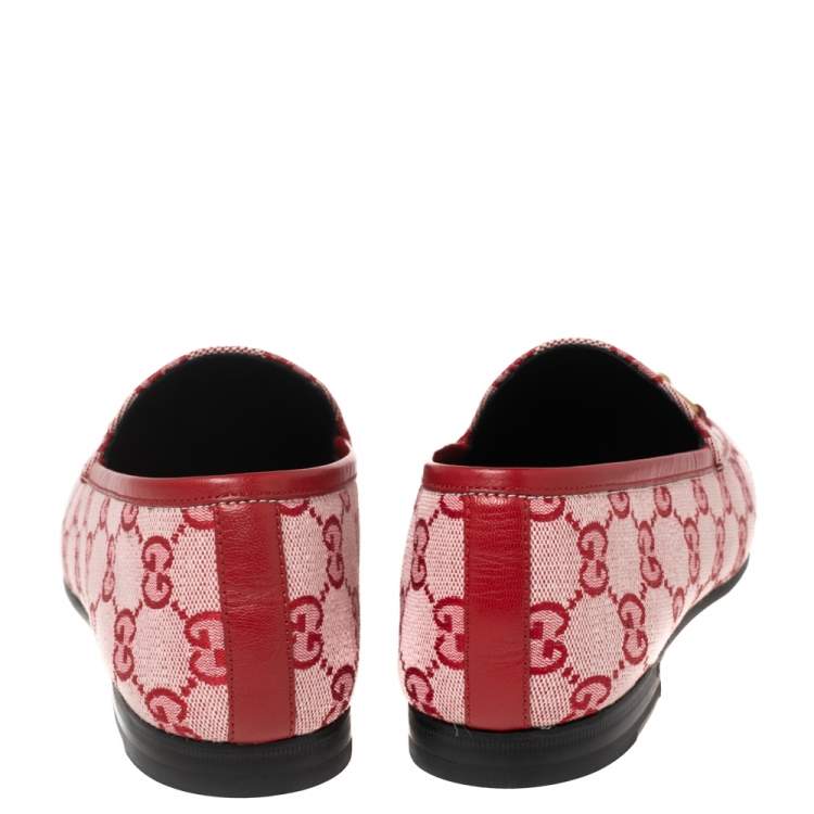 Pre Owned Gucci Red/Pink GG Canvas Horsebit Slip-on Loafers Size 39