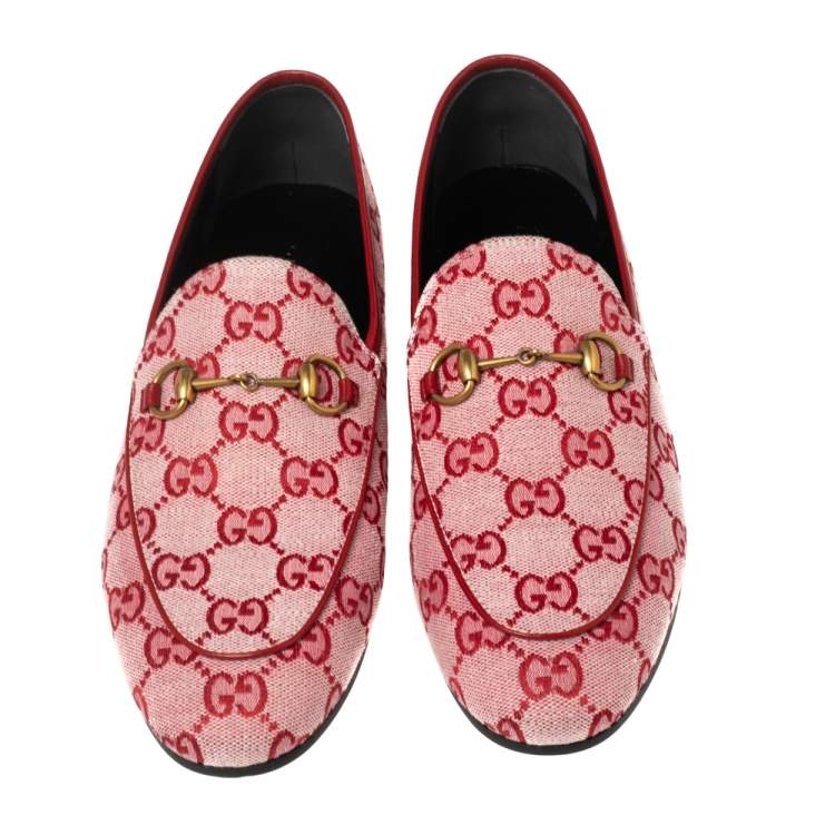 Pre Owned Gucci Red/Pink GG Canvas Horsebit Slip-on Loafers Size 39