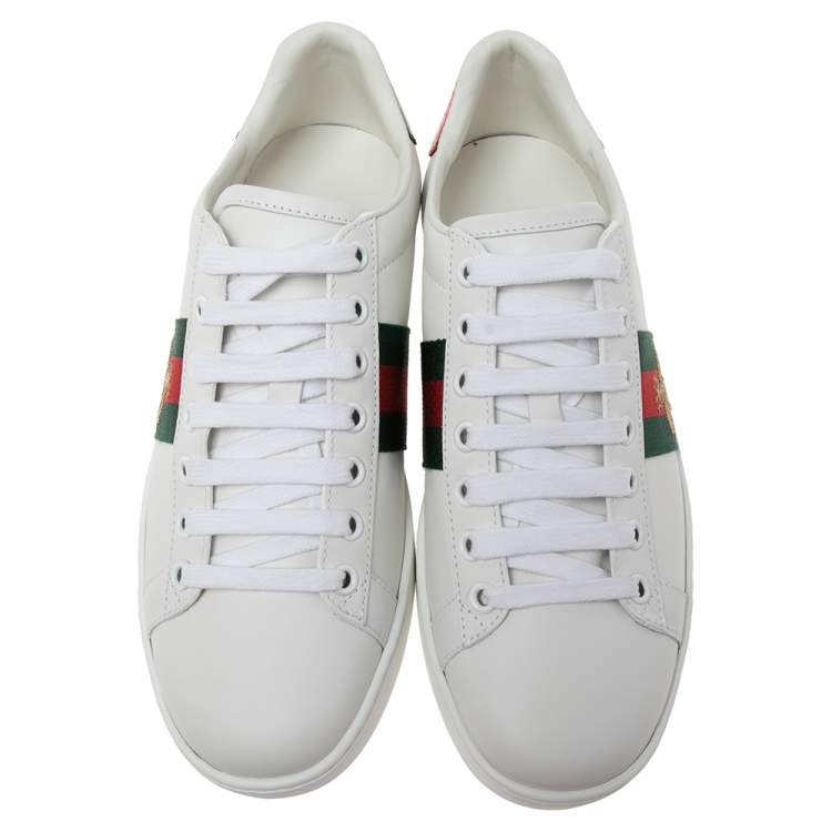 Pre Owned Gucci White Leather Ace Bee Embroidered Low Top Sneakers Size 36.5