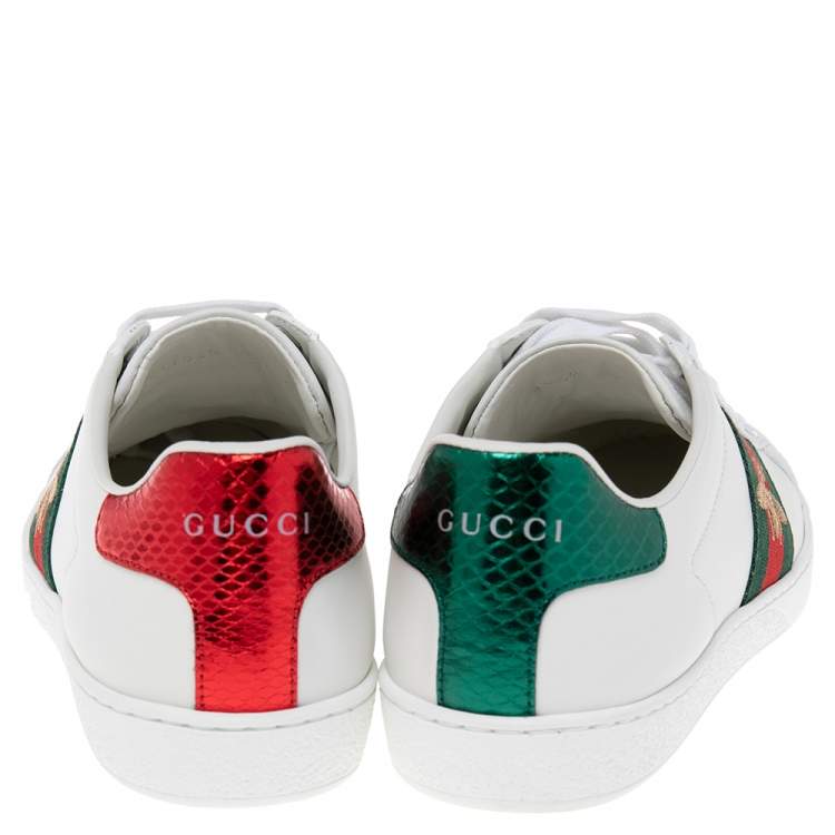 Pre Owned Gucci White Leather Ace Bee Embroidered Low Top Sneakers Size 36.5