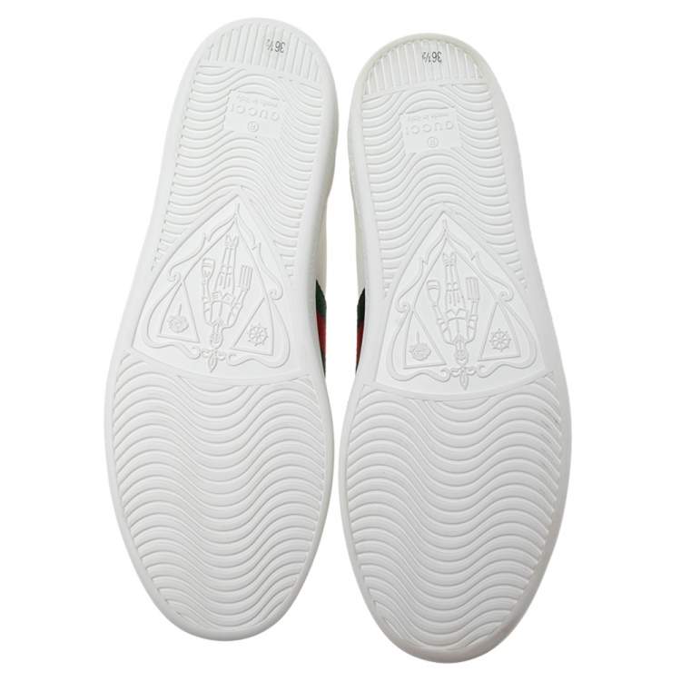 Pre Owned Gucci White Leather Ace Bee Embroidered Low Top Sneakers Size 36.5