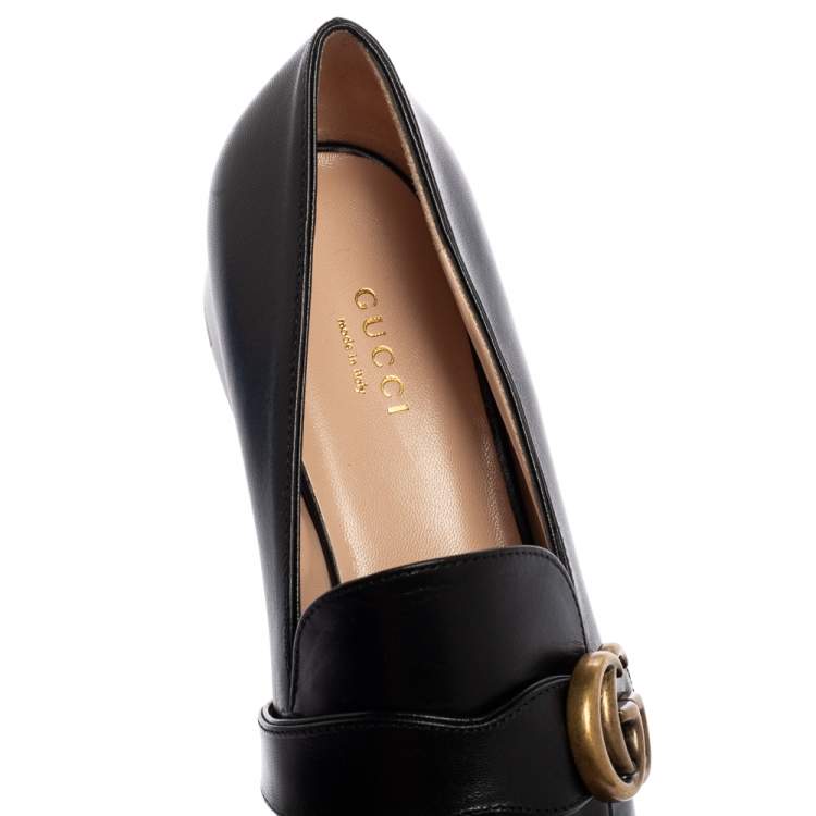 Pre Owned Gucci Black Leather GG Marmont Loafers Size 38.5