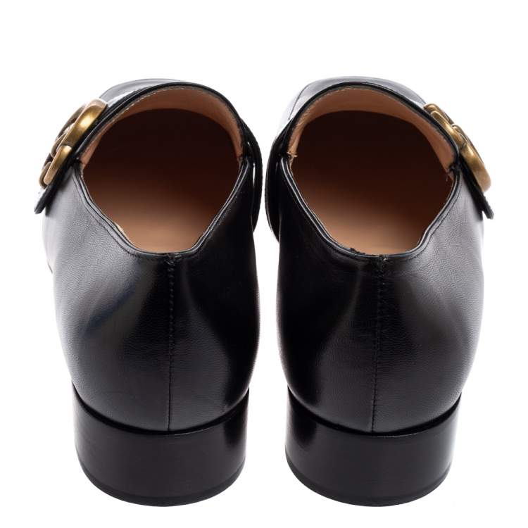 Pre Owned Gucci Black Leather GG Marmont Loafers Size 38.5