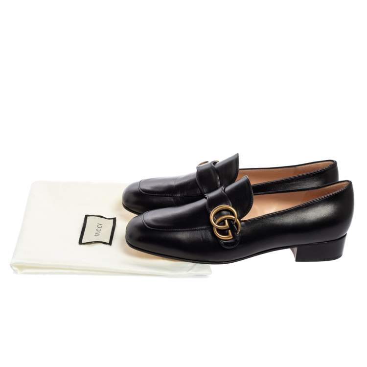 Pre Owned Gucci Black Leather GG Marmont Loafers Size 38.5