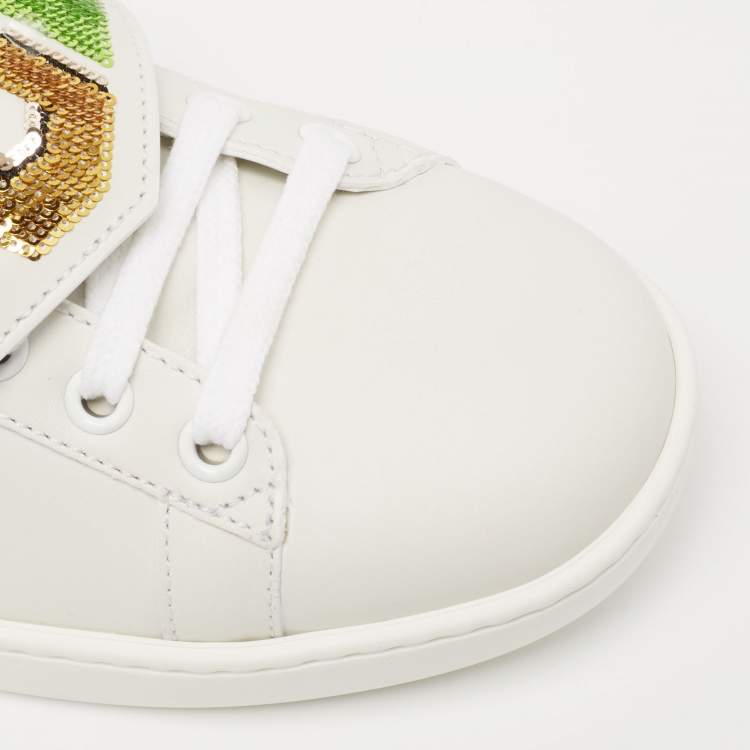 Pre Owned Gucci White Leather And Canvas Ace Sneakers Size 37