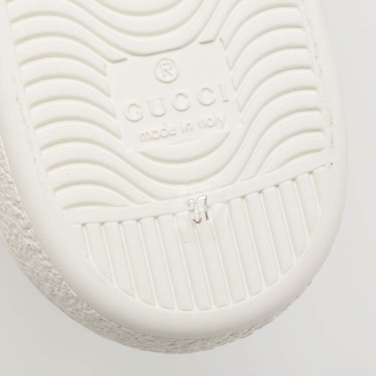 Pre Owned Gucci White Leather And Canvas Ace Sneakers Size 37