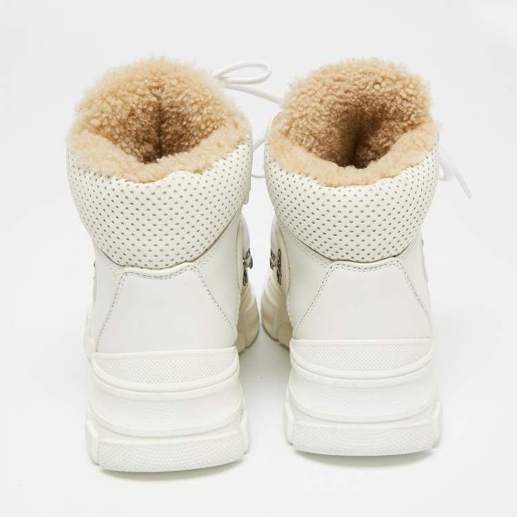 Pre Owned Gucci White Leather And Suede Flashtrek  High Top Sneakers Size 35