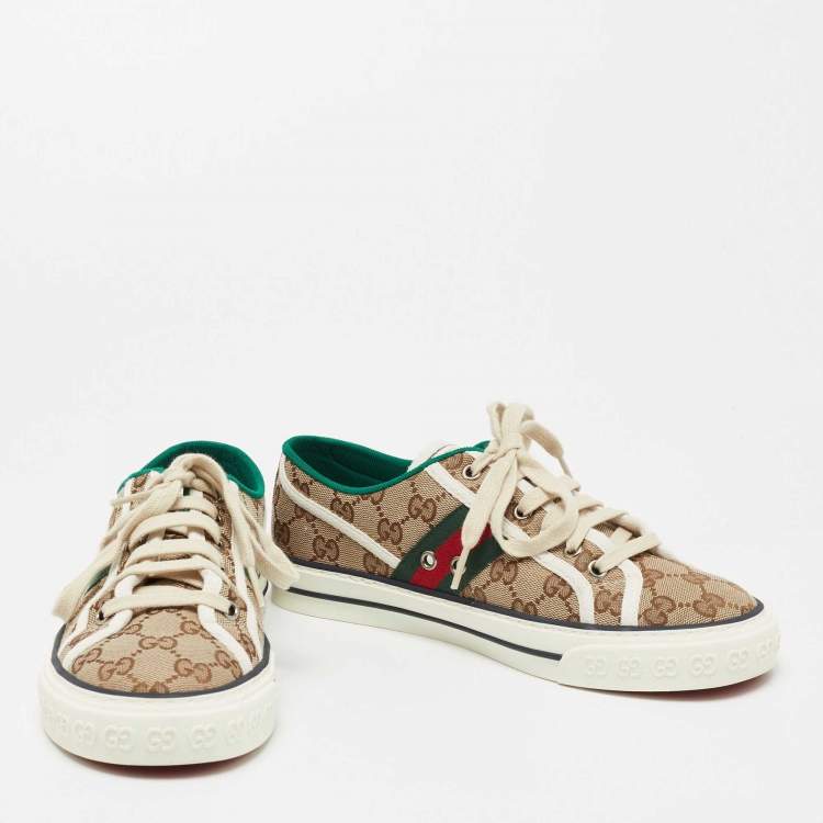 Pre Owned Gucci Beige/Brown GG Canvas Tennis 1977 Low-Top Sneakers Size 39