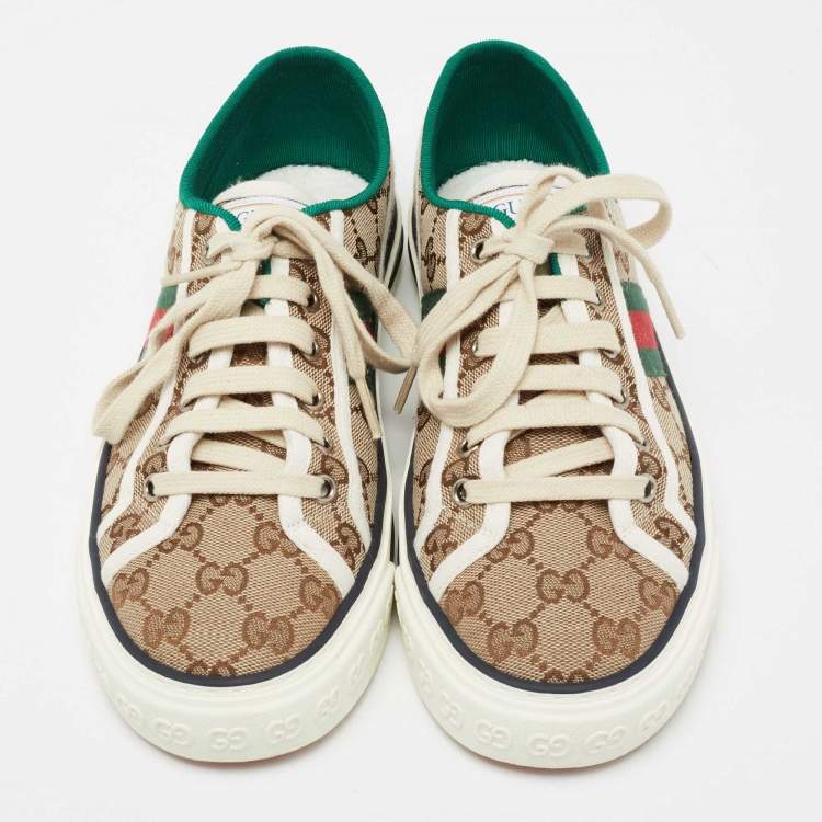 Pre Owned Gucci Beige/Brown GG Canvas Tennis 1977 Low-Top Sneakers Size 39