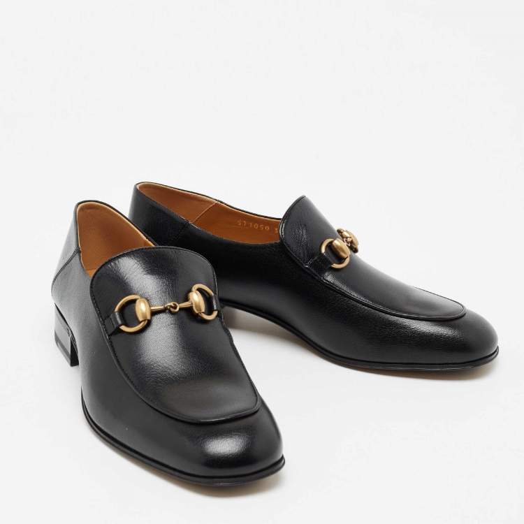 Pre Owned Gucci Black Leather Horsebit Foldable Slim Loafers Size 38