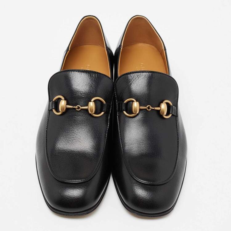 Pre Owned Gucci Black Leather Horsebit Foldable Slim Loafers Size 38