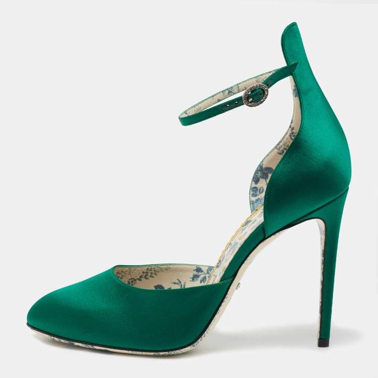 Gucci Green Satin Round Toe Ankle Strap Pumps Size 41 Gucci | The ...