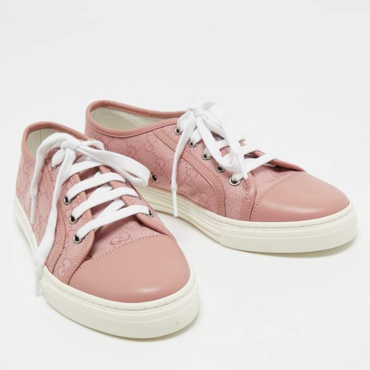 Pre Owned Gucci Pink GG Canvas and Leather Cap Toe Low Top Sneakers Size 37.5