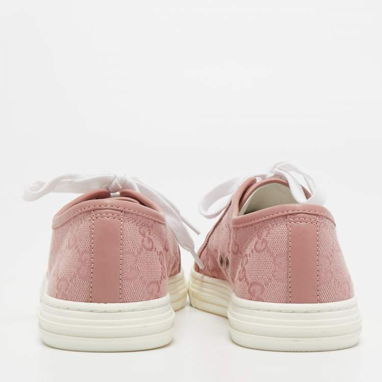 Pre Owned Gucci Pink GG Canvas and Leather Cap Toe Low Top Sneakers Size 37.5