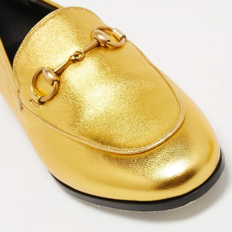 Pre Owned Gucci Gold Leather Hosrsebit Jordaan Loafers Size 35 