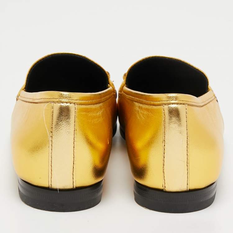 Pre Owned Gucci Gold Leather Hosrsebit Jordaan Loafers Size 35 
