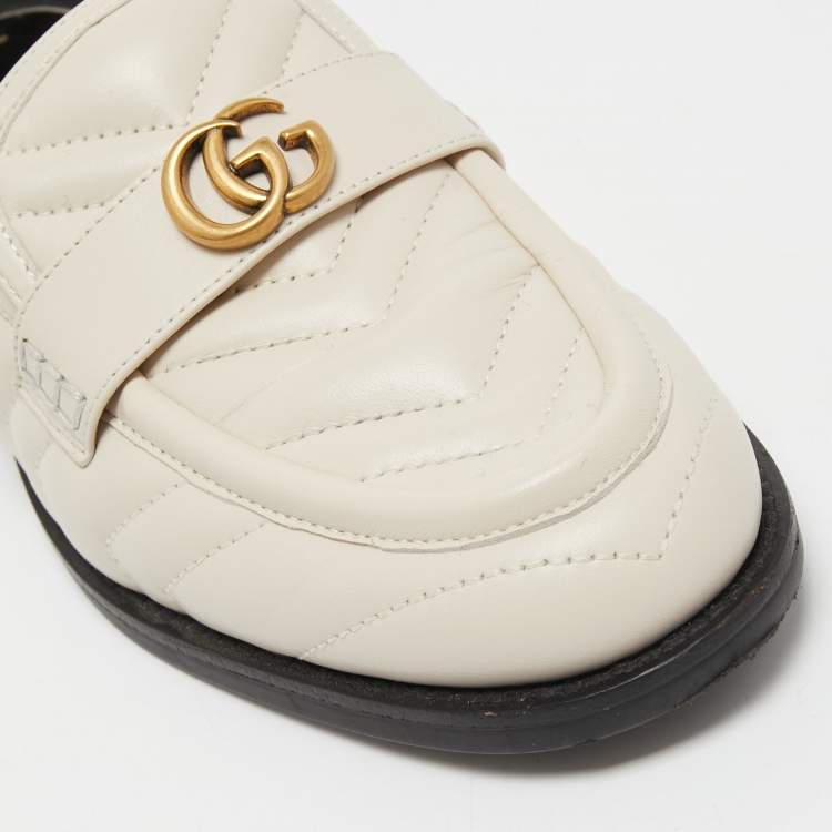 مملوكة مسبقًا Gucci Cream Matelasse Leather GG Marmont Loafers Size 38