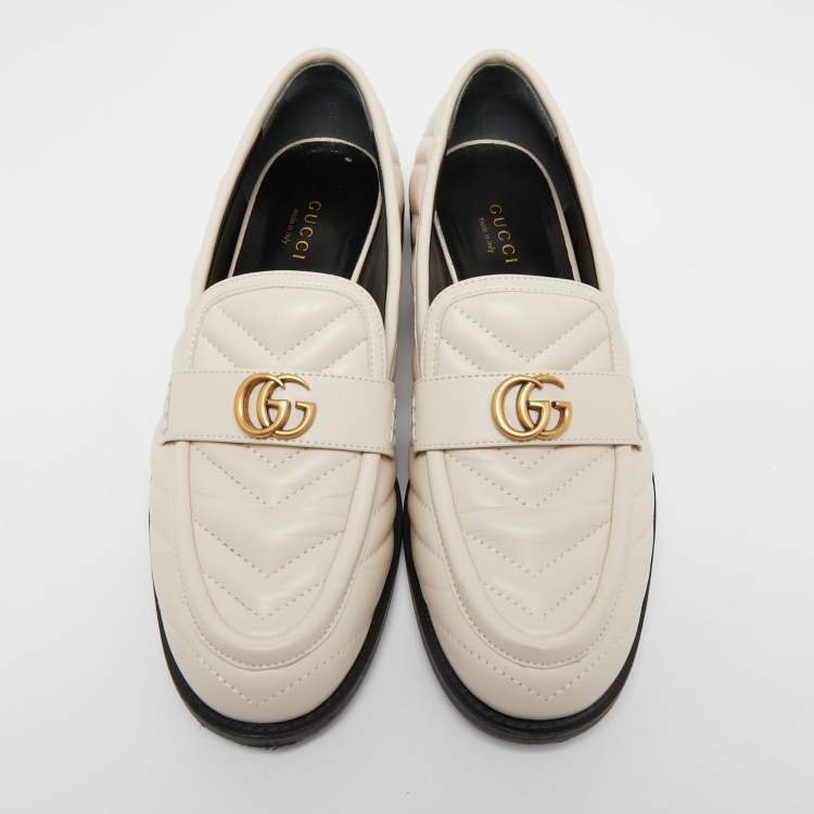 مملوكة مسبقًا Gucci Cream Matelasse Leather GG Marmont Loafers Size 38