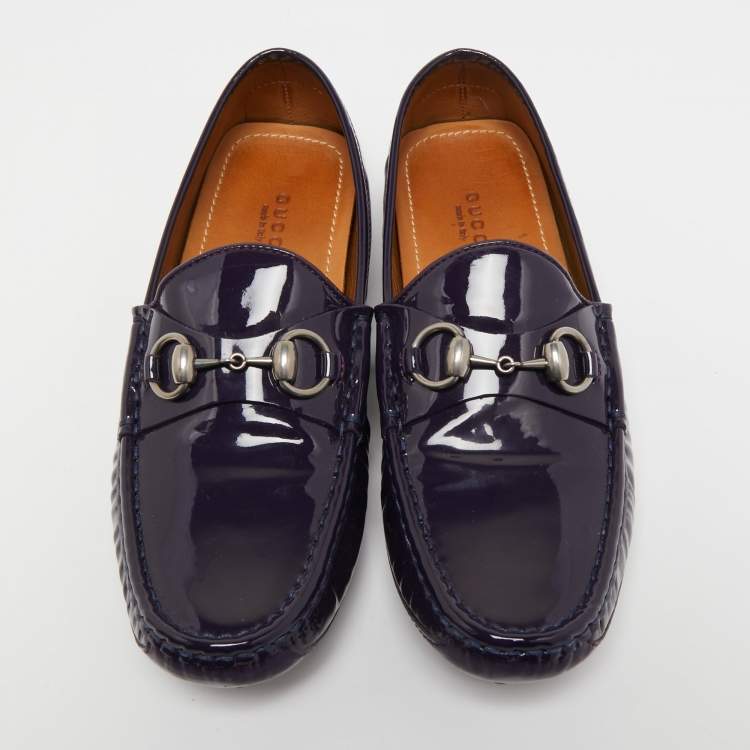 Pre Owned Gucci Purple Patent Leather Horsebit Loafers Size 37