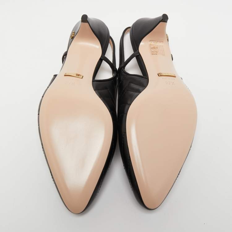 Pre Owned Gucci Black Matelasse Leather Slingback Pumps Size 37.5