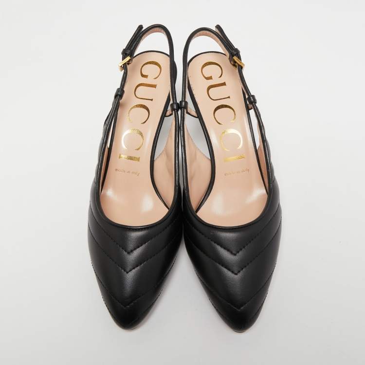 Pre Owned Gucci Black Matelasse Leather Slingback Pumps Size 37.5