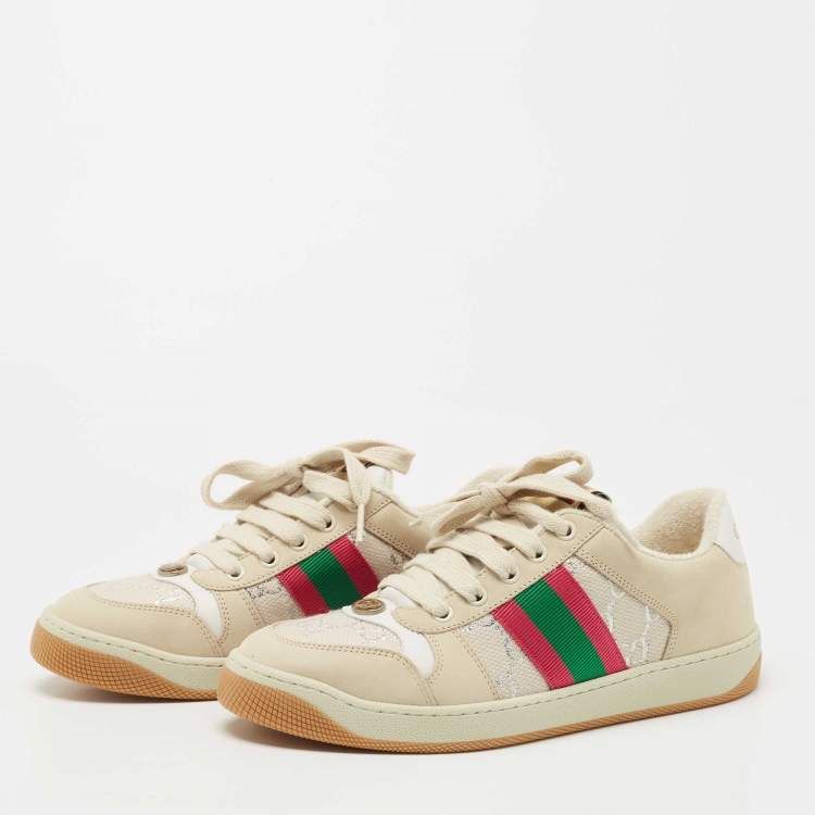 Pre Owned Gucci Multicolor Nubuck Leather Cotton Blend Screener Low Top Sneakers Size 38.5