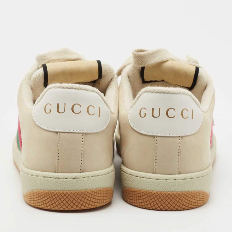 Pre Owned Gucci Multicolor Nubuck Leather Cotton Blend Screener Low Top Sneakers Size 38.5
